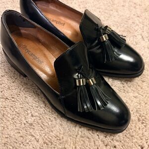Jeffrey Campbell Black Leather Tassel Loafers